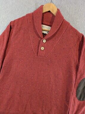 Jack & Jones Zion Knit Sweater Men's Medium Red Wool Blend Shawl Elbow Patches